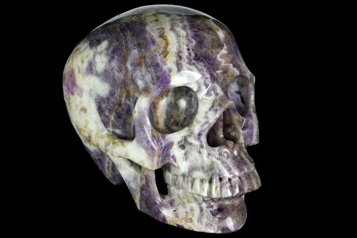 Realistic, Carved Chevron Amethyst Skull #150915